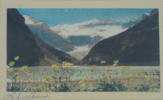 Vintage Hand Colored Photo Of Lake Louise Alberta Canada