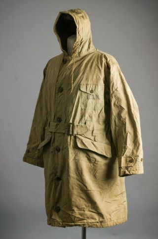 Vtg Wwii Usn Long Coat Parka Jacket Beltec Size 46 Conmar Zipper Nxsy 33680
