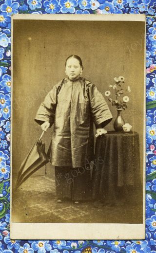 1860s Young Chinese Lady With Umbrella Cdv By Hingqua John & Co Hong Kong