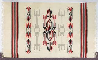 Mexican Chimayo Rug Blanket Southwest Handmade Wool 87 " X 50 " Tapestry Weaving