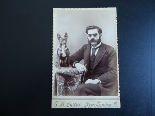 Antique Cabinet Card Photograph Man & His Dog - E.  H.  Curtiss - London,  Ohio
