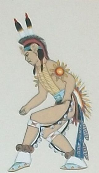 Vtg Charles Pushetonequa Painting Native American Indian Art Pow Wow Fancy Dance