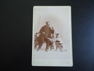 Antique Cabinet Card Photograph Man & His Dog - Smith - Bedford,  Mass.