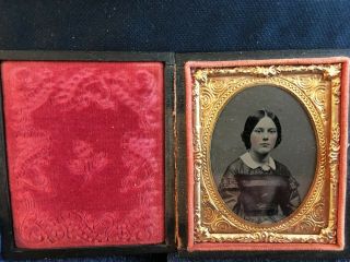 Antique Civil War Era Ambrotype Of Young Girl In Embossed Leather Case