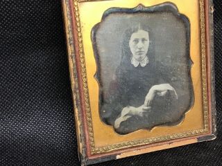 Case With Sixth Plate Ambrotype Of A Young Woman Civil War Era? Widow? Ring