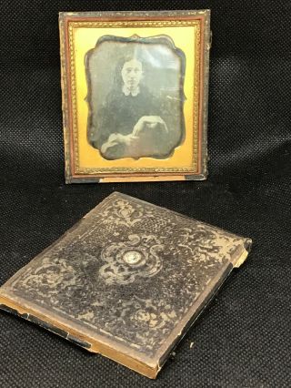 Case with Sixth Plate Ambrotype of a Young Woman Civil War Era? Widow? Ring 3