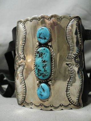 Tremendous Vintage Navajo Ketoh Bowguard Sterling Silver Turquoise Bracelet