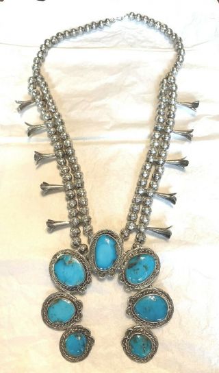 Sterling Silver & Silver - Tone Native American Squash Blossom Turquoise Necklace