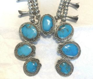 Sterling Silver & Silver - Tone Native American Squash Blossom Turquoise Necklace 2