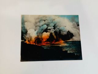 Vintage Framed,  Hand Colored,  Photograph,  Erupting Volcano 6