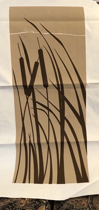 Marushka Cattail Grass Vtg Mid - Century Silk Screen Art Print MarÜshka