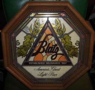 Vintage Blatz Beer Non Illuminated Stained Glass Wall Bar Sign