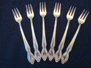 Set 6 Seafood Forks Vintage Wm Rogers Silverplate: Lady Densmore Pattern: Exc