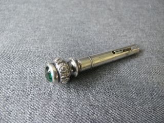 Antique Victorian Green Crystal Sliding Pencil Top W/eraser Marked Sterling Ftpo
