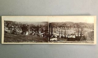 Rare 19th C Panoramic Albumen Photograph Of Oil Wells At Titusville,  Pa