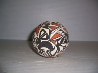 Vintage Acoma Pueblo Native American Pottery Seed Pot With Animals Signed C.  E.