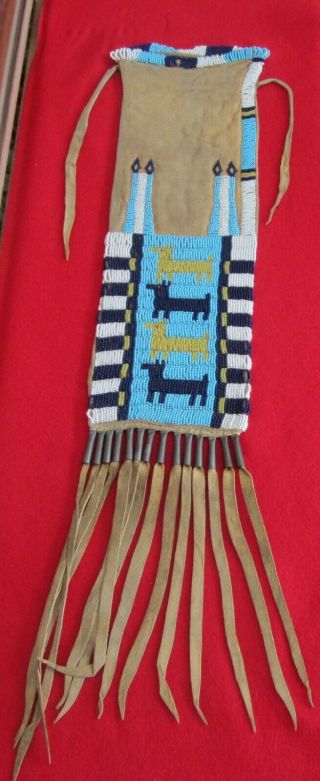 Native American Indian Beaded Pipe Bag With Animals