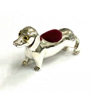Victorian Style Miniature Dachshund Dog Pin Cushion 925 Sterling Sewing Needle