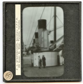 Rms " Olympic " Upper Deck White Star Line Steamship Antique Glass Slide
