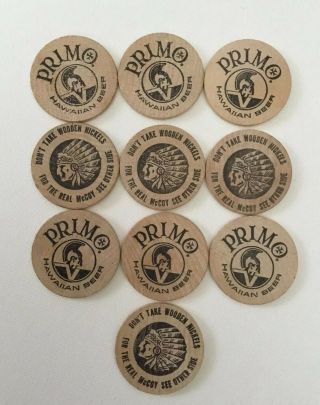 10 Vintage Primo Hawaiian Beer Wooden Nickel Token 1960 - 70s