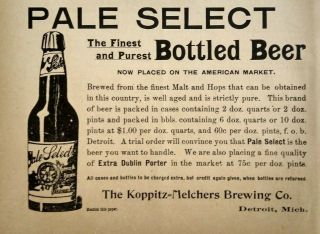 1896 Detroit Beer Koppitz Mechers Brewing Co.  Bottle Vintage Print Advertising