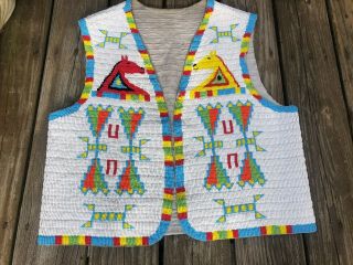 Lakota Sioux Fully Beaded Lazy Stitch Vest Size 44 Mens Large