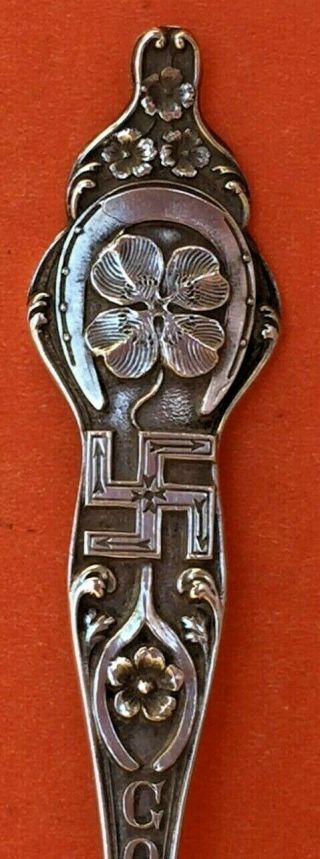Lake Okoboji Iowa Indian Swastika Good Luck Sterling Silver Souvenir Spoon