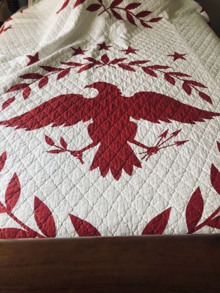 Set 2 Vintage Red White Americana Eagle Quilt With Stars Branches