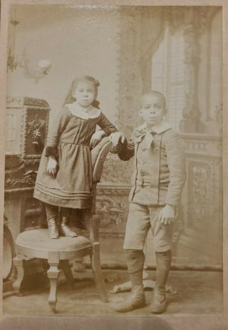 Antique Cabinet Card Black African American Boy Girl 19th Century Photo Ohio Cdv