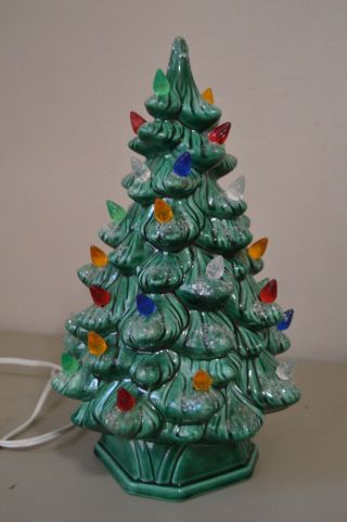 Holland Mold Vintage Ceramic Christmas Tree 1968 Glitter Lights Home Decor