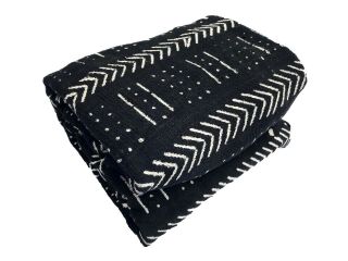 African Lg Black And White Mud Cloth Textile / Blanket Mali 62 " By 90 "
