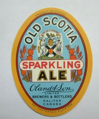 Je Vintage Canada Beer Label Old Scotia Ale Oland & Son Ltd Halifax