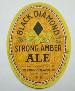 Je Vintage Canada Beer Label Black Diamond Ale Olands Brewery Ltd St John N B