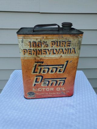 Vintage Good Penn 100 Pure Pennsylvania Motor Oil Metal 8 Qt Oil Can