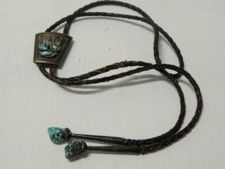 Vintage Frank Patania Sr.  Navajo Sterling Silver Turquoise Bolo Fancy Tips