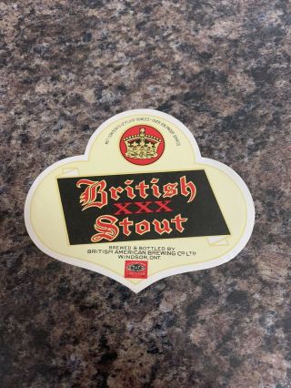 Beer Label - British Xxx Stout,  British American Brewery,  Windsor,  Ontario,  Canada