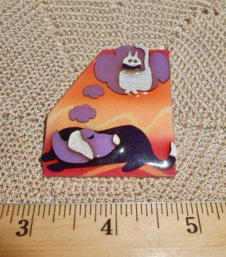 Vintage PET PINS By LUCINDA Brooch Pin DOG Dreaming of CAT Orange Purple A286 3