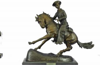Cowboy Western Bronze Metal Horseback Sculpture By Frederic Remington 23 " X 23 "