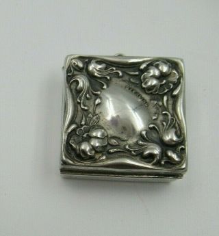 Antique Sterling Silver Postage Stamp Box W/ Flowers & Scrolls/ Chatalaine