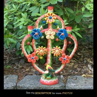 Vintage Mexican Tree Of Life Folk Art Candelabra Candle Holder 18 In Tall