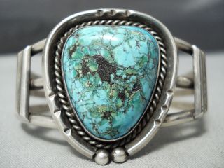 Rare Blue Wind Turquoise Vintage Navajo Sterling Silver Bracelet Old