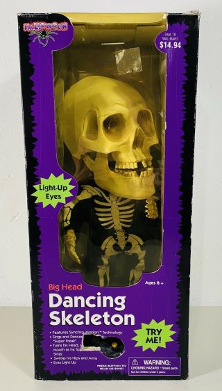 16 " Vintage Gemmy Big Head Dancing Skeleton Animated Singing Dancing Freak