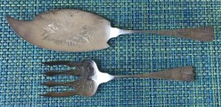 1880 Pairpoint Mfg.  Co.  Fish Server & Meat Fork Silver Plated Antique 4
