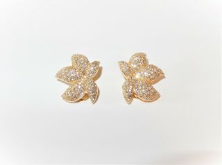 Vintage Christian Dior Gold Tone Rhinestone Leaf Clip On Earrings