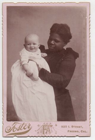 1892 Cabinet Photo Of African American Nanny Holding White Baby Fresno Ca