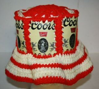 Coors Banquet Beer Can Bucket Hat Crocheted Classic Vintage Find