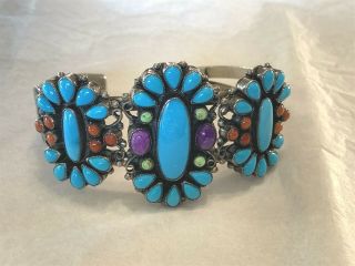 Vintage Signed Leo Feeney Sterling Silver Turquoise Cuff Navajo Bracelet