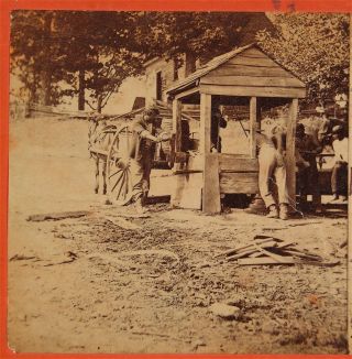 1860s Civil War Stereoview Photo Of Union Soldiers Filling Water Cart By Brady