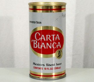 Carta Blanca 10 Oz.  Pull Tab Beer Can Cuauhtemoc Monterrey Mexico Puerto Rico Pr