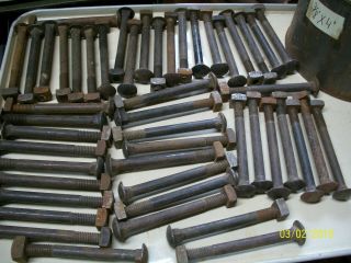 49 - Vintage,  3/8 " X 4 " Carriage Bolts With Their Orig.  Square Nuts,  Light Rust